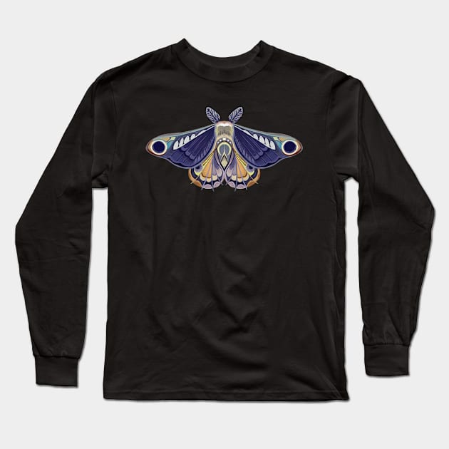 Moth sticker deep blue, turquoise, orange and lila Long Sleeve T-Shirt by astronauticarte